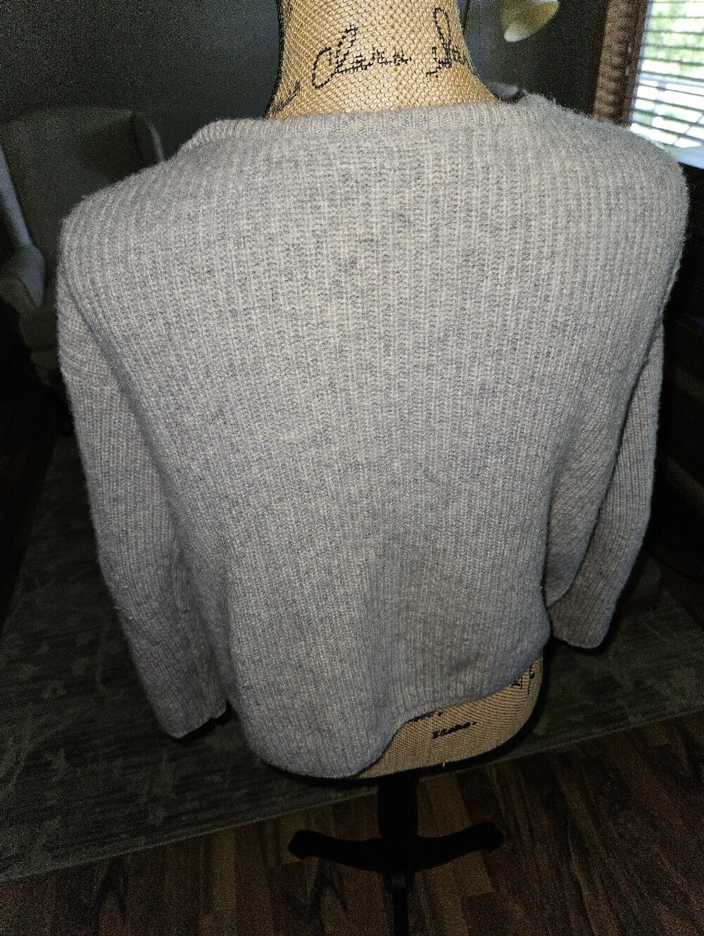 Soft Light Gray Ribbed Button Cardigan - Picture 4 of 4